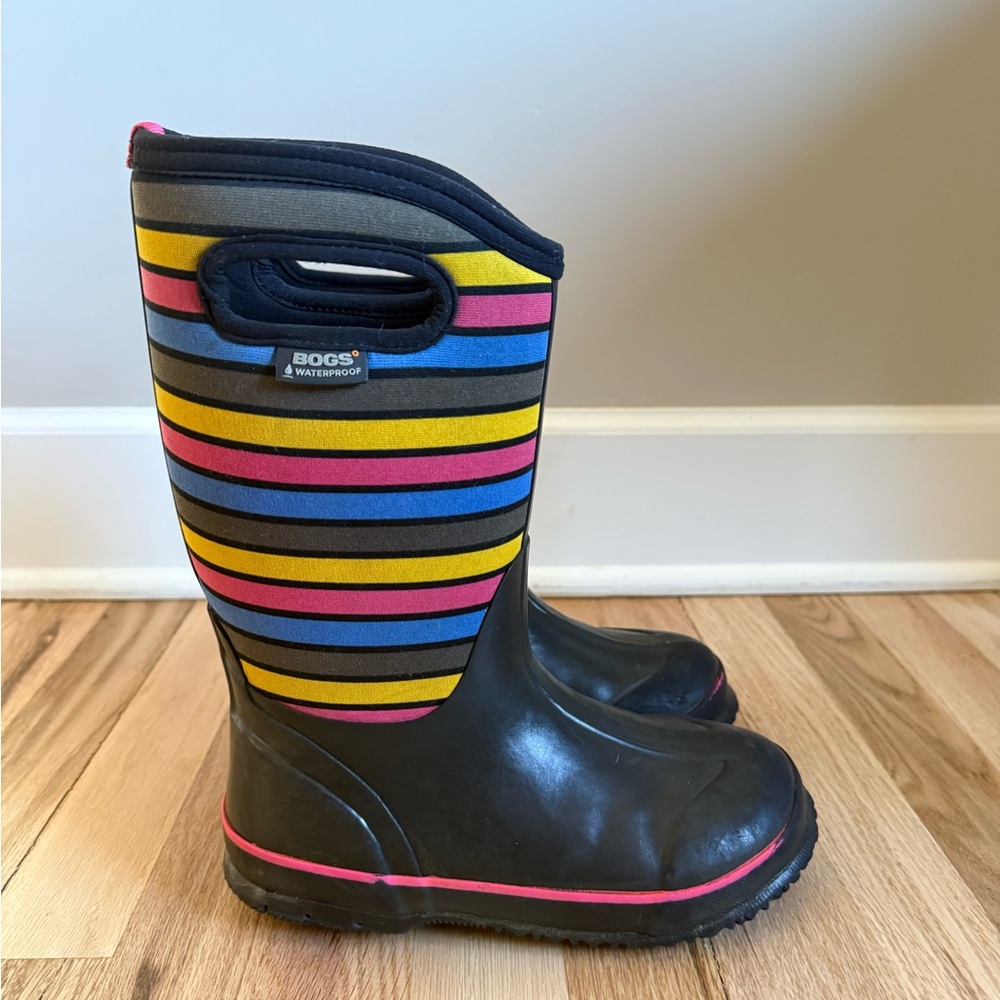BOGS Kids' Colorful Striped Waterproof Boots - Black size 3